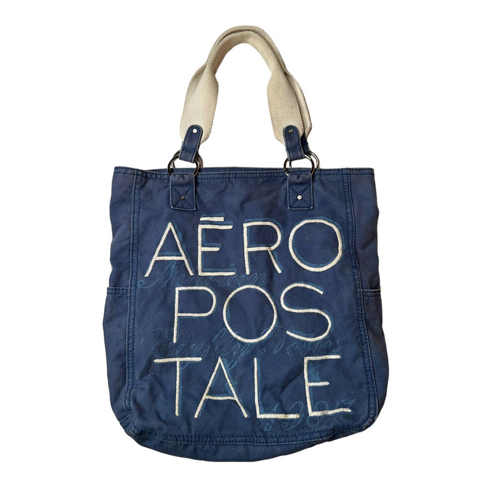 Aeropostale Vintage Style Blue‎ Cotton Embroidered Double Handle Tote Bag